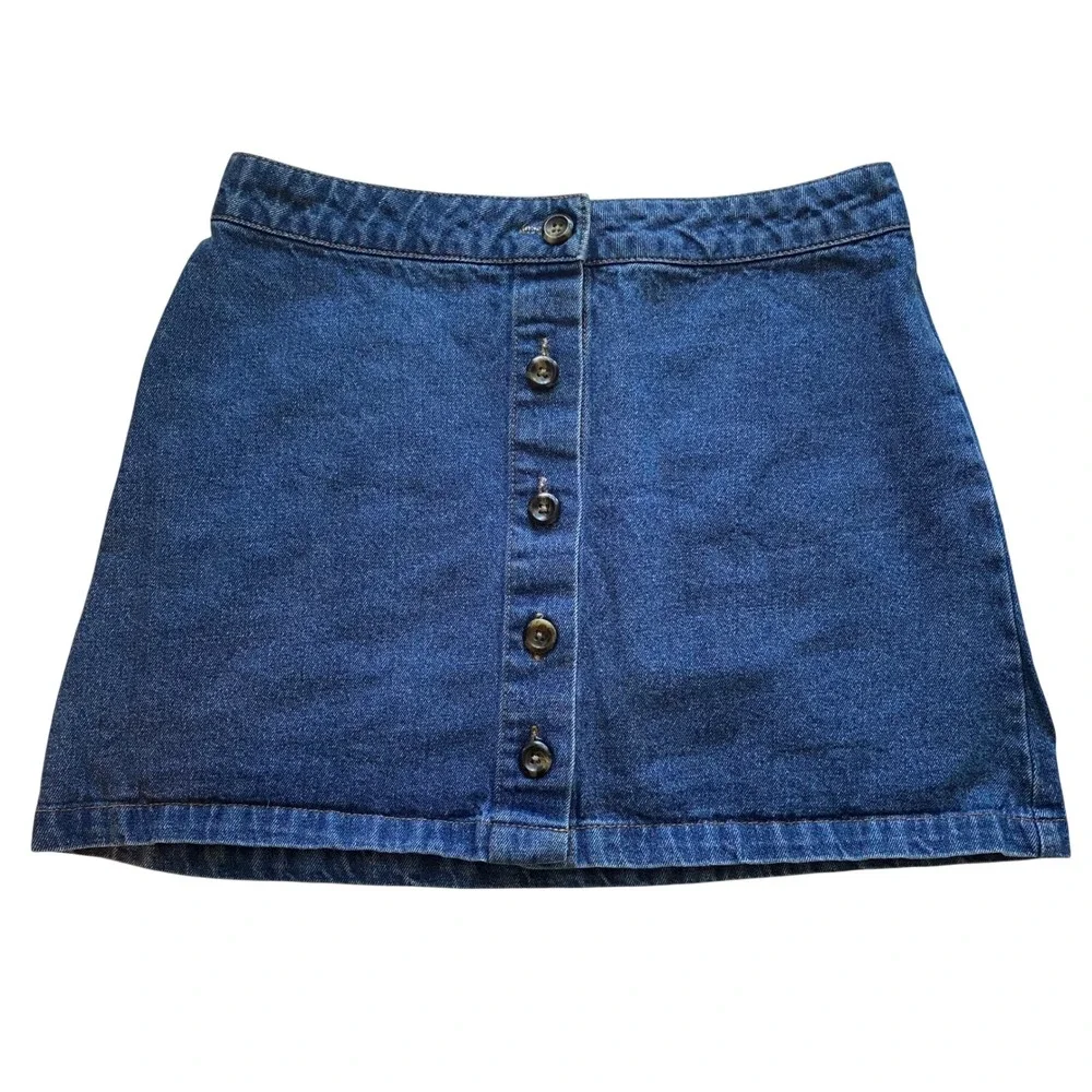 Forever 21 Denim Mini Skirt‎ Womens Medium Blue Button Front Festival 90's Y2K